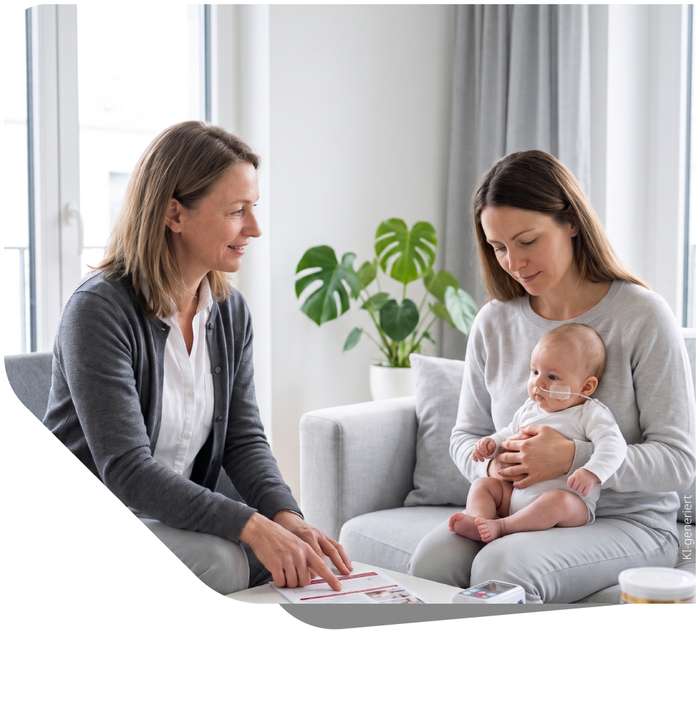 Ein friedlich schlafendes Baby, das die professionelle und einfühlsame Betreuung von Profi Gesundheits-Service im Bereich der pädiatrischen enteralen Ernährung darstellt.